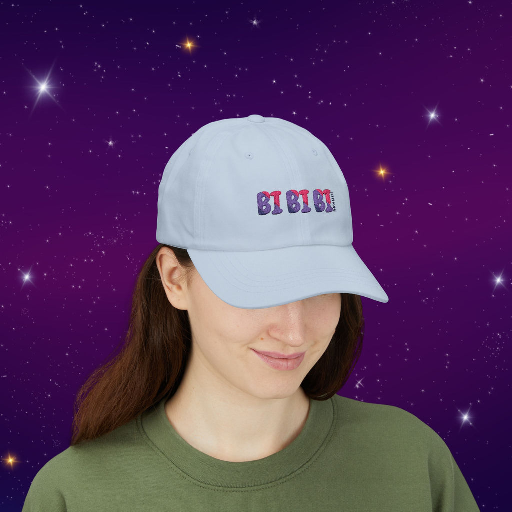 Bi Bi Bi - Punny Bisexual Pride Baseball Hat with Heart Embroidery