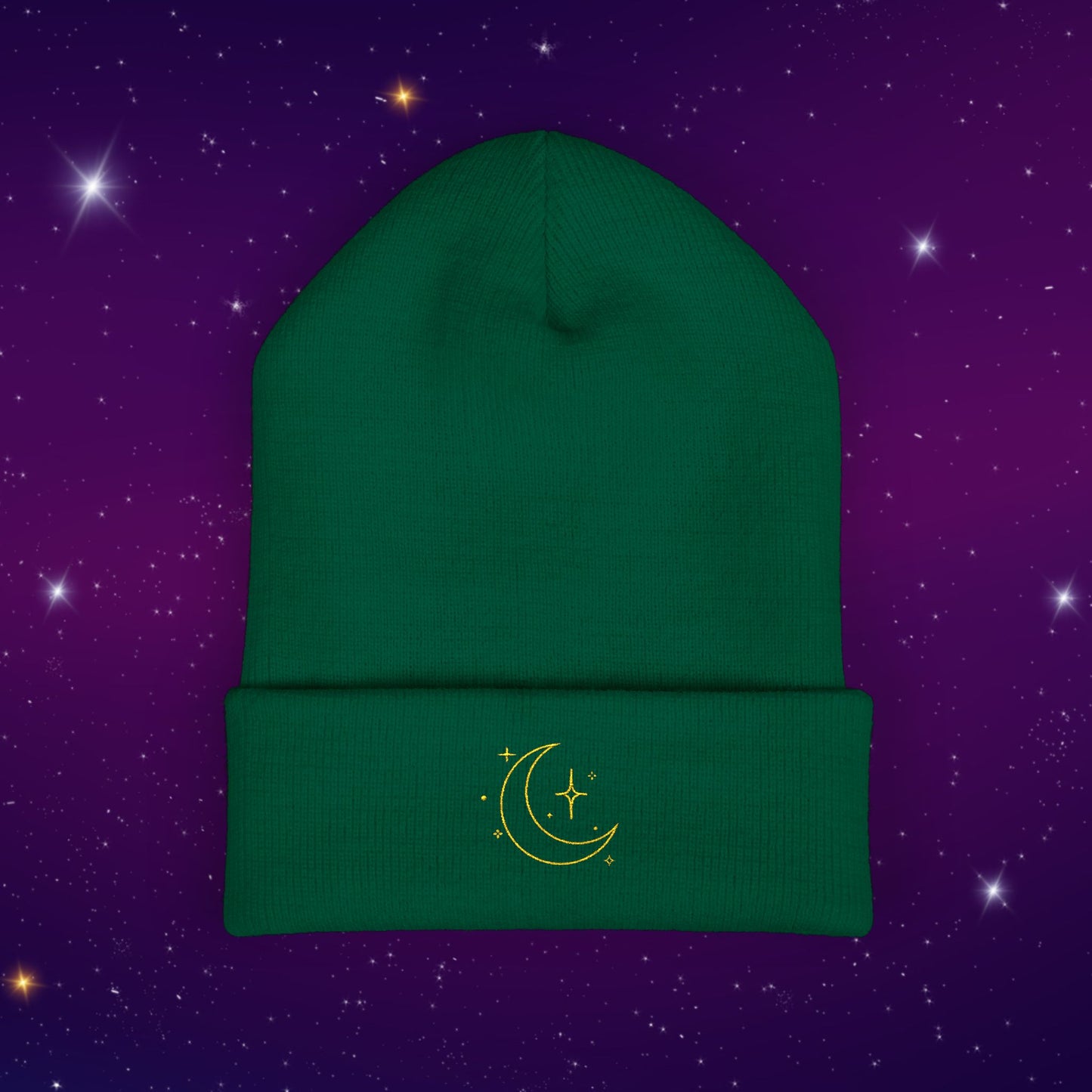 After Dark Logo Knit Cuffed Beanie - Embroidered Crescent Moon & Stars