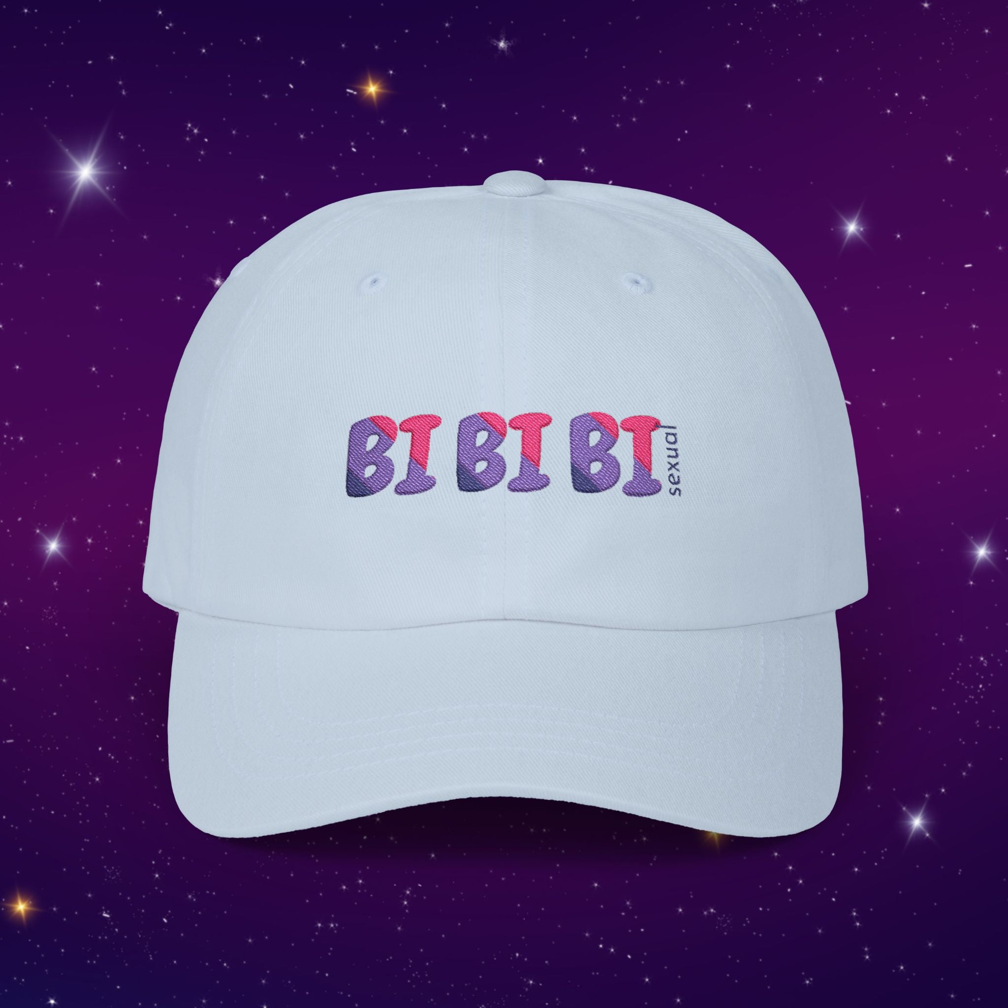 Bi Bi Bi - Punny Bisexual Pride Baseball Hat with Heart Embroidery