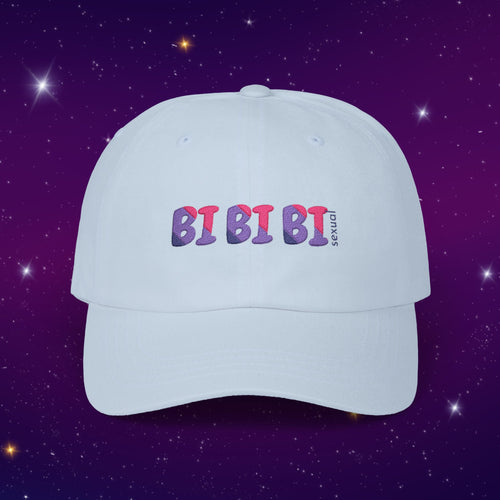 Bi Bi Bi - Punny Bisexual Pride Baseball Hat with Heart Embroidery