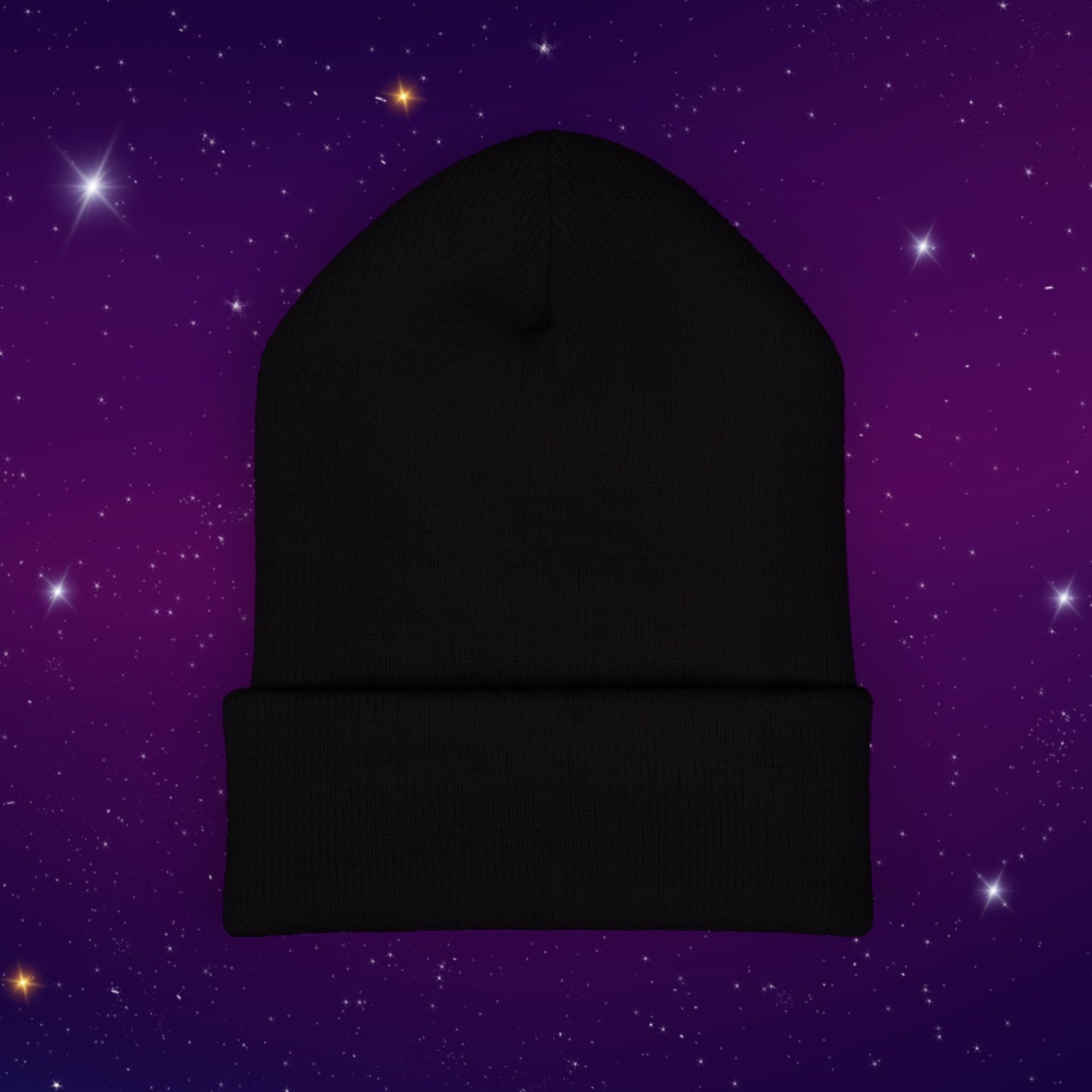 After Dark Logo Knit Cuffed Beanie - Embroidered Crescent Moon & Stars