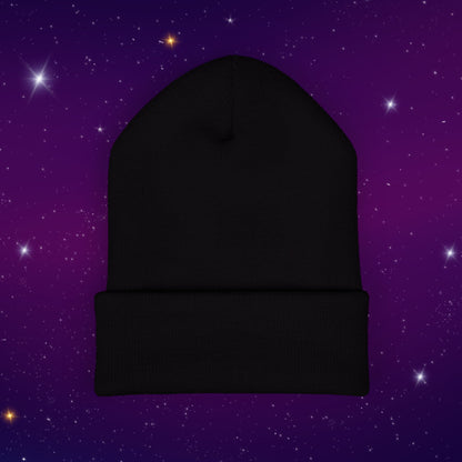 After Dark Logo Knit Cuffed Beanie - Embroidered Crescent Moon & Stars