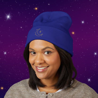 After Dark Logo Knit Cuffed Beanie - Embroidered Crescent Moon & Stars