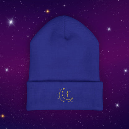 After Dark Logo Knit Cuffed Beanie - Embroidered Crescent Moon & Stars
