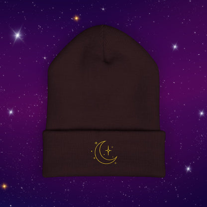 After Dark Logo Knit Cuffed Beanie - Embroidered Crescent Moon & Stars