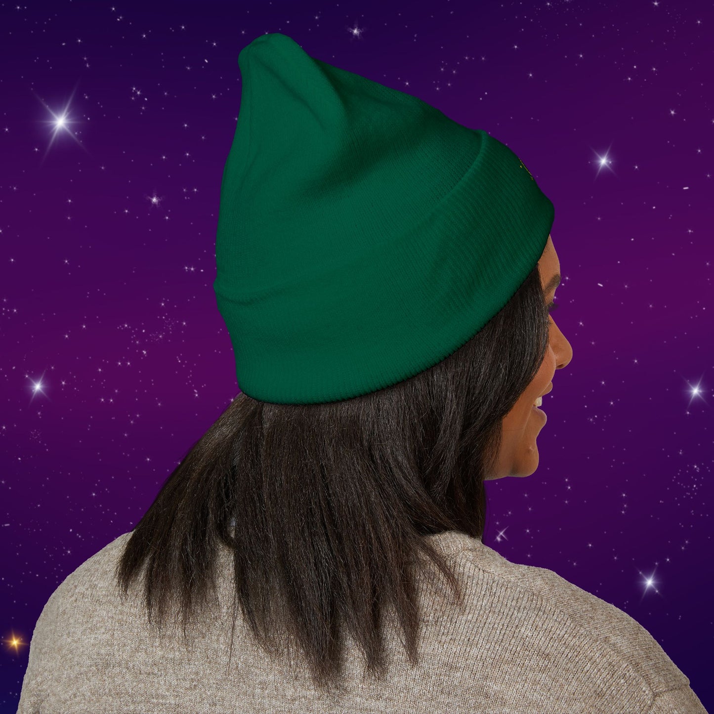 After Dark Logo Knit Cuffed Beanie - Embroidered Crescent Moon & Stars