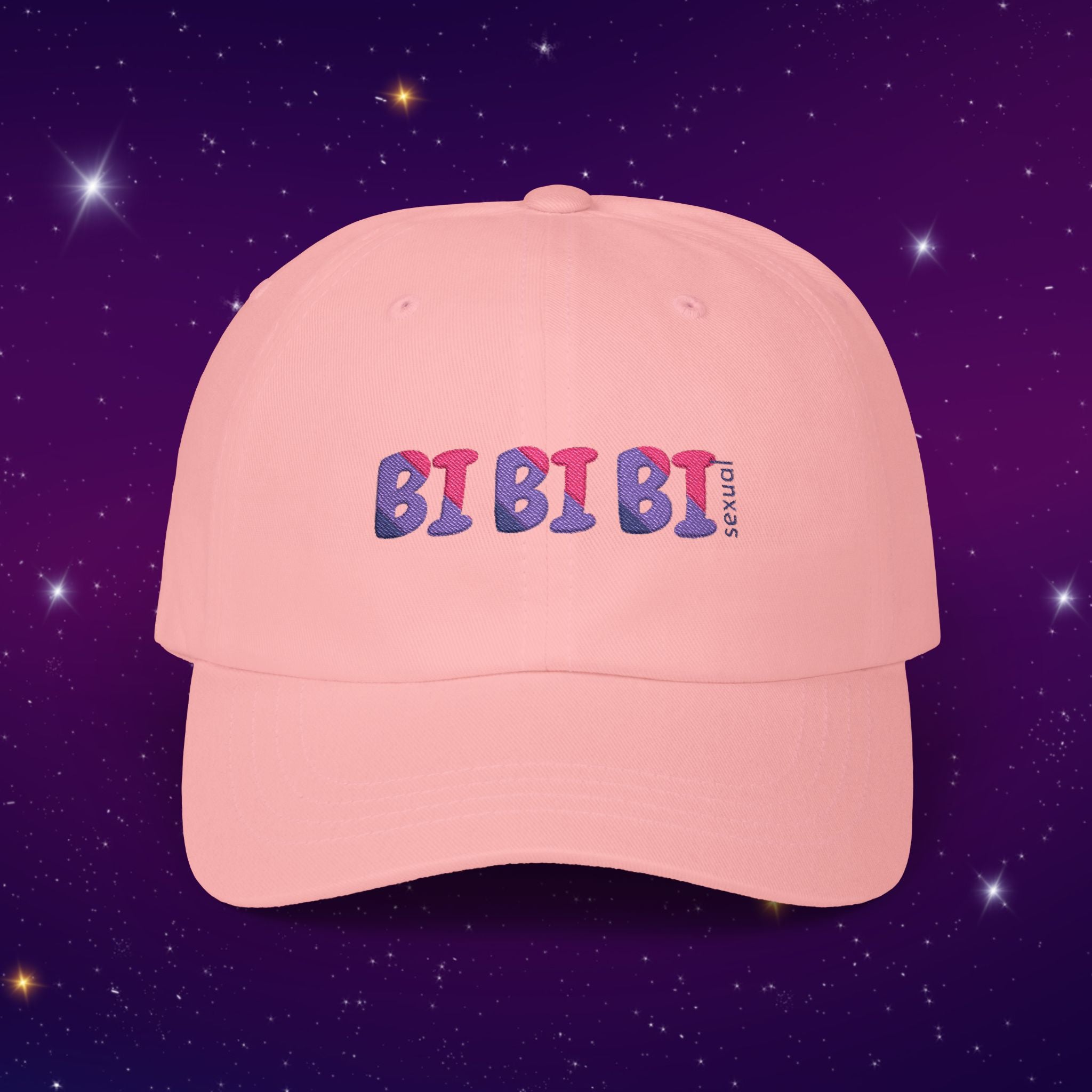 Bi Bi Bi - Punny Bisexual Pride Baseball Hat with Heart Embroidery