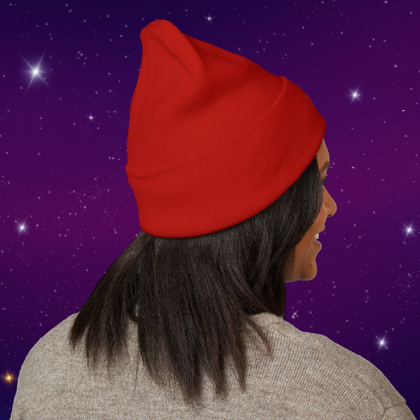 After Dark Logo Knit Cuffed Beanie - Embroidered Crescent Moon & Stars