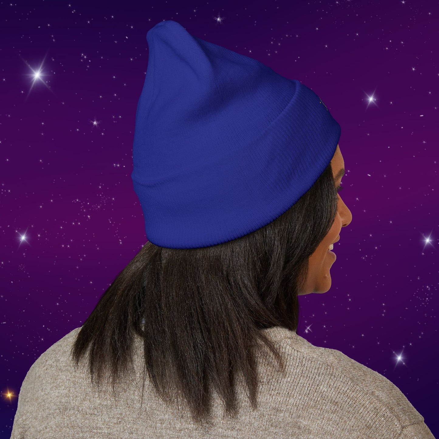 After Dark Logo Knit Cuffed Beanie - Embroidered Crescent Moon & Stars